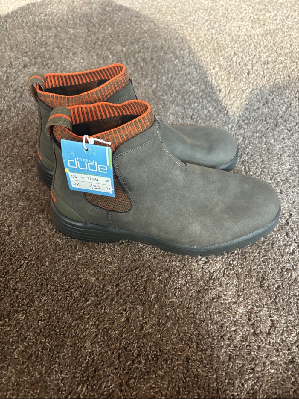 Hey Dude Chukka Boots Olive with Orange Knit Collar